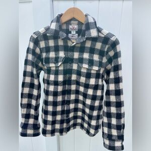 70s Black & White Plaid Buffalo Wool Shirt Jacket